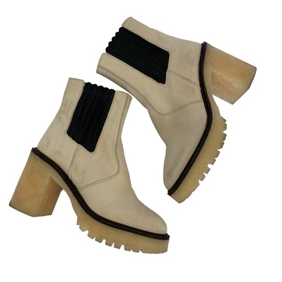 Free People Boots 36.5 Tan Ankle Leather Block Heel Boho Festival - Picture 7 of 12